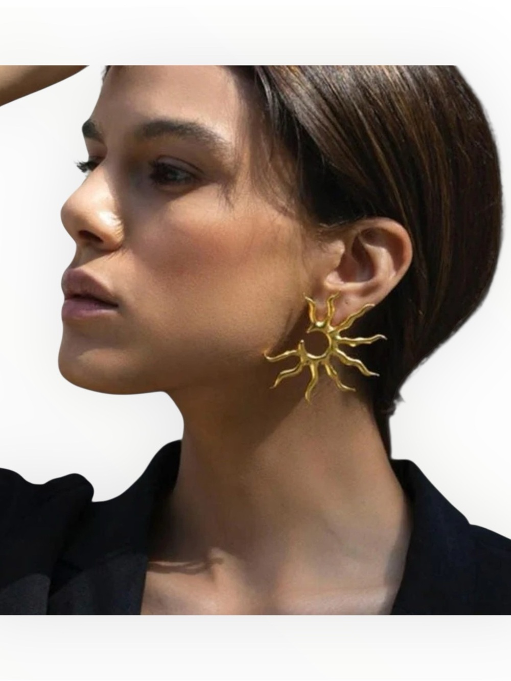 18K Gold PLATED Sunburst Stud Earrings - Women Jewelry